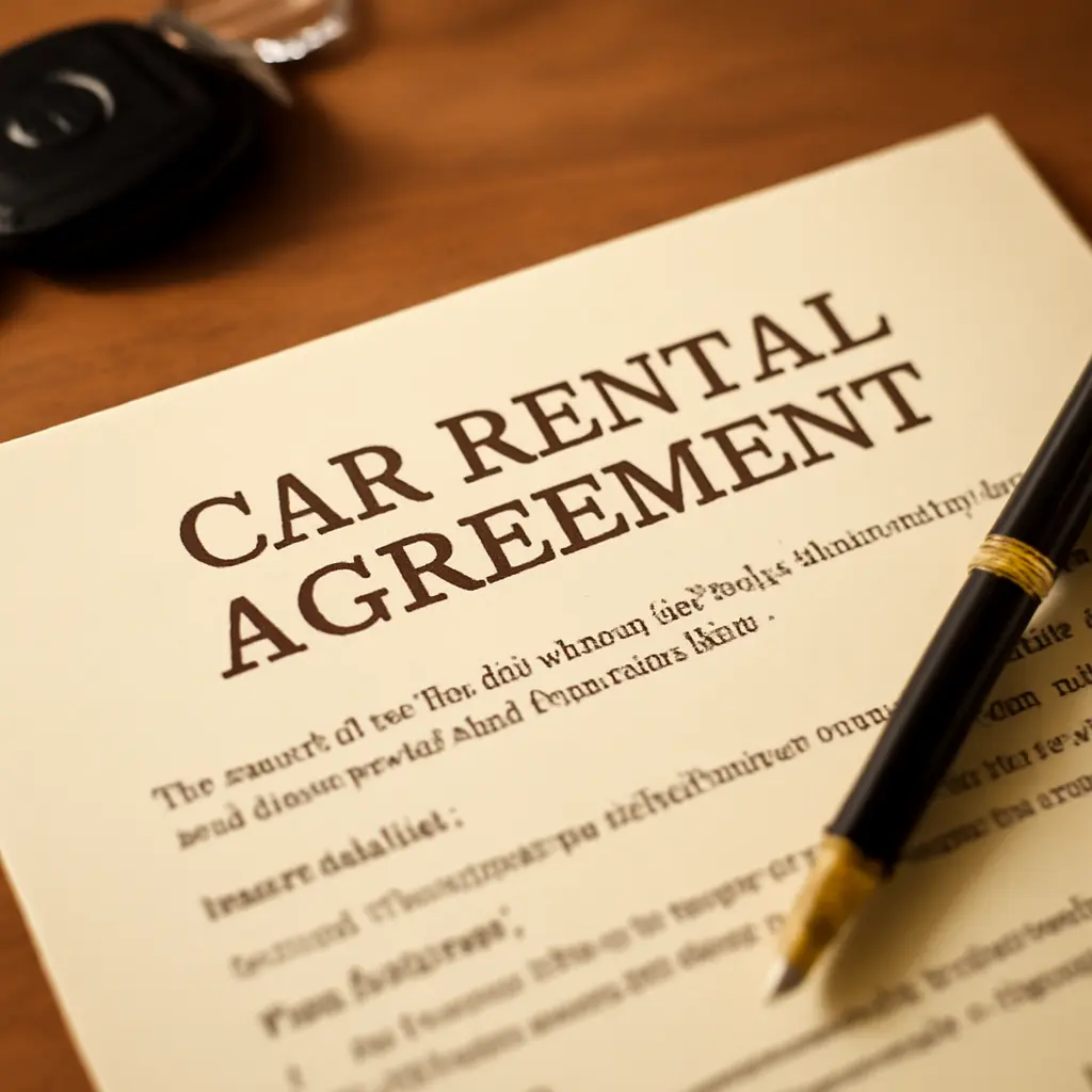 Magnified view of a rental agreement document and pen